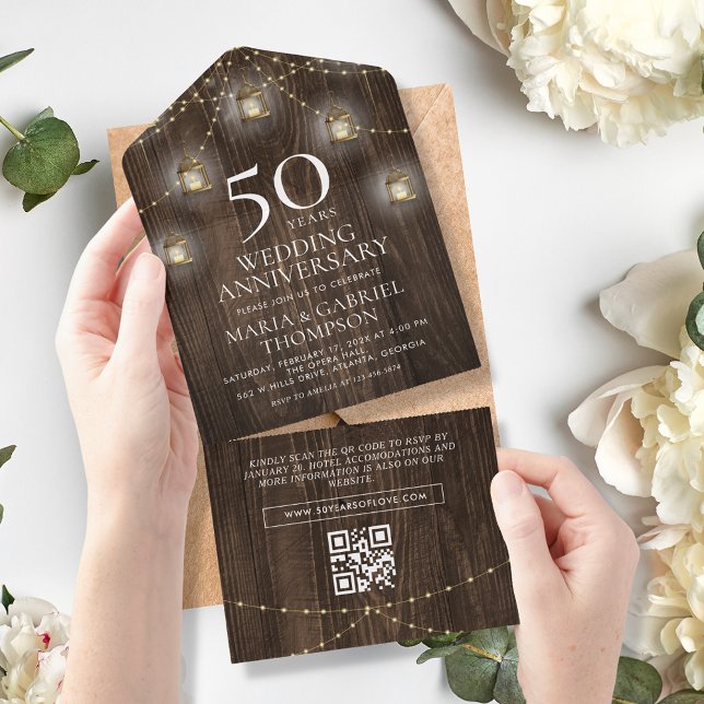 Rustic Wood 50th Wedding Anniversary All In One Invitation (Creator Uploaded)