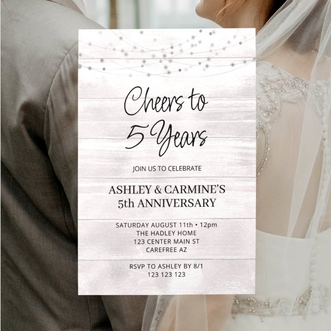 Rustic Wood 5th Wedding Anniversary Invitation (Creator Uploaded)