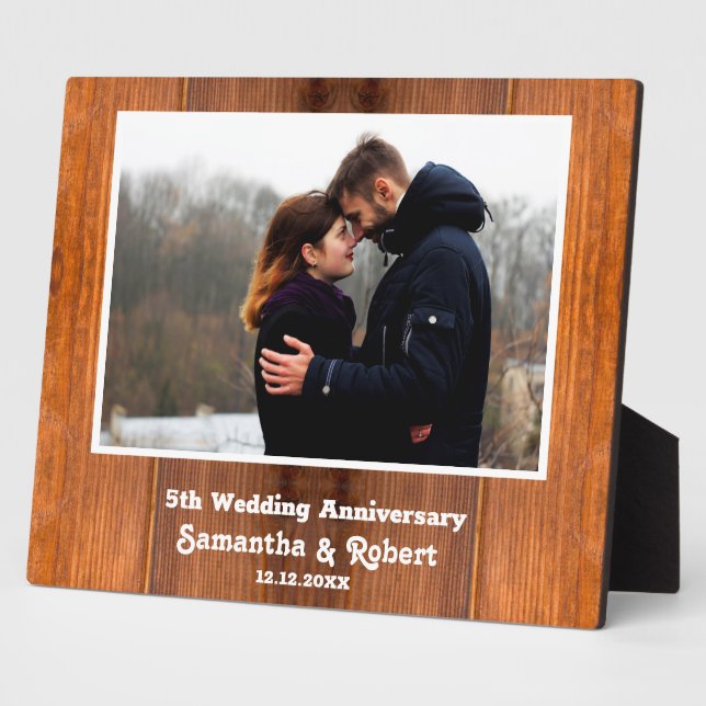 Rustic Wood 5th Wedding Anniversary Photo   Plaque (Side)