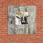 Rustic Wood 5th Wedding Anniversary Photo Square Wall Clock<br><div class="desc">Unique anniversary clock to personalise with couple photo,  name and established year. The rustic wedding clock with a distressed wood effect  makes a great gift for weddings, anniversaries,  and new home housewarming.</div>