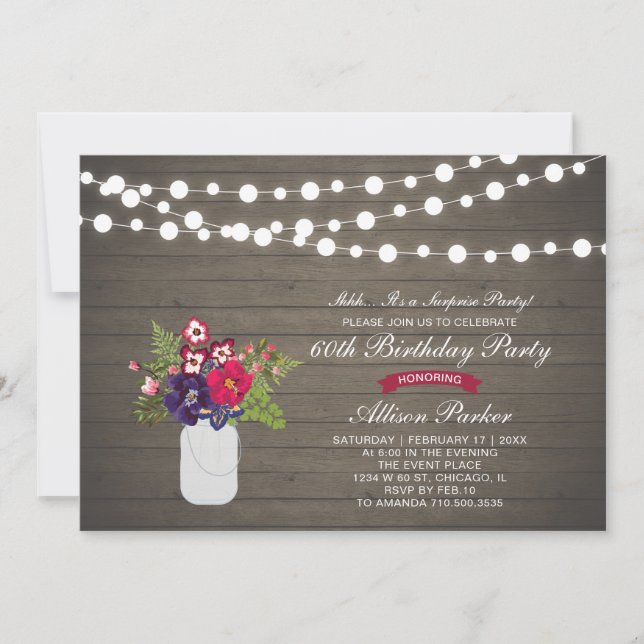 Rustic Wood 60th Surprise Birthday Party Invitation (Front)