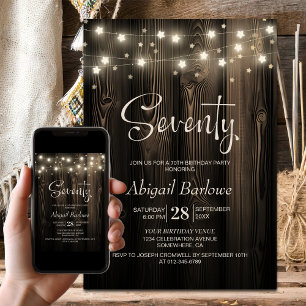 Rustic Wood 70th Birthday Party Invitation