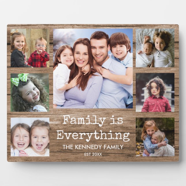 Rustic Wood 7 Photo Collage Family Quote Plaque (Front)