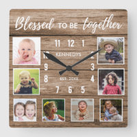 Rustic Wood 8 Photo Collage Blessed Family Quote