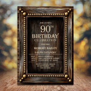 Rustic Wood 90th Birthday Party Invitation