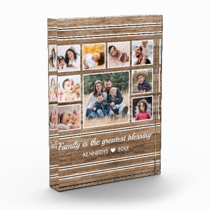 Rustic Wood 9 Photo Collage Quote Family Name   Block