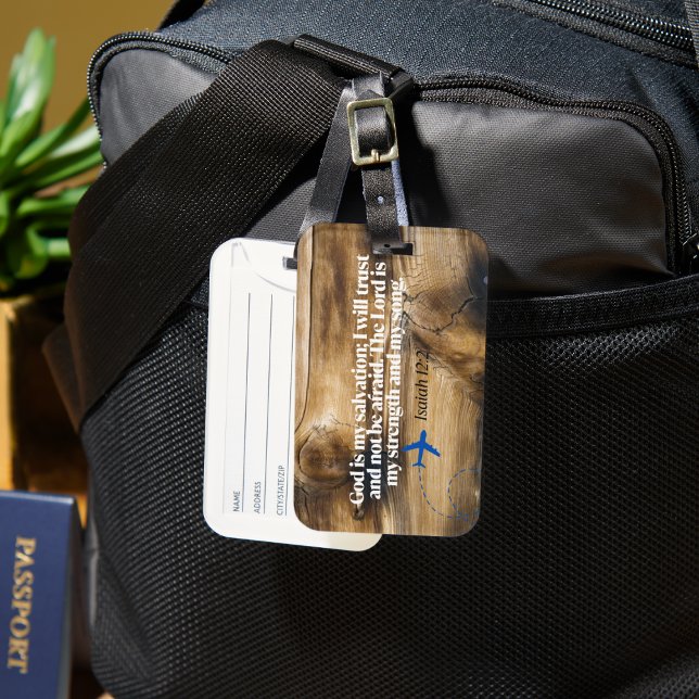 Rustic Wood - Aeroplane with Bible Verse Luggage Tag (Creator Uploaded)