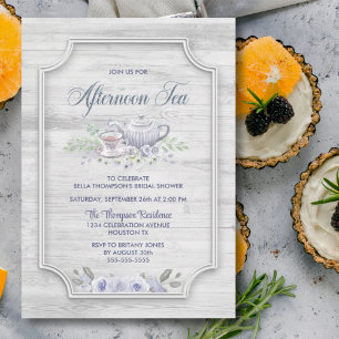 Rustic Wood Afternoon Tea Bridal Shower Invitation