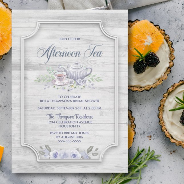 Rustic Wood Afternoon Tea Bridal Shower Invitation (Creator Uploaded)