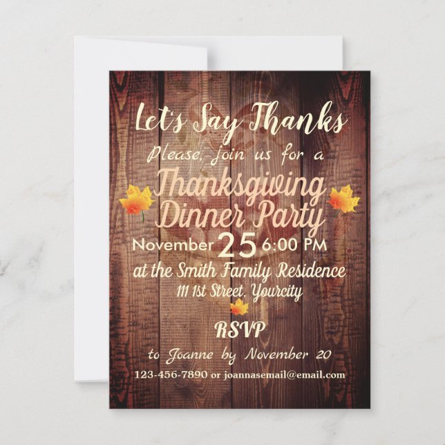 Rustic Wood and Basket Thanksgiving Custom Invitation (Front)