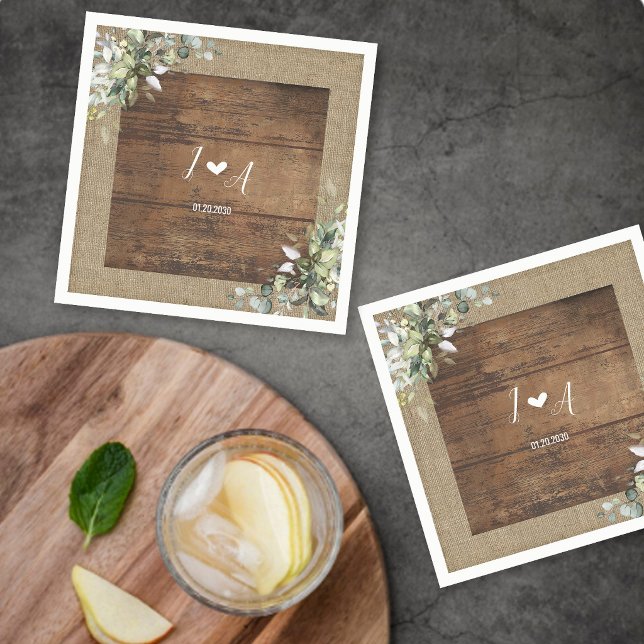 Rustic Wood and Burlap Wedding Napkin (Creator Uploaded)