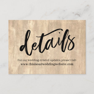 Rustic Wood and Casual Handwriting Wedding Details Enclosure Card