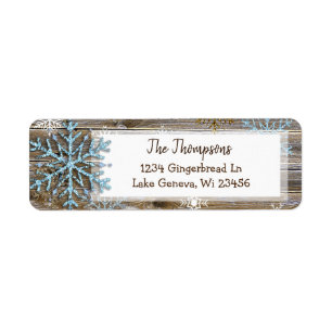 Rustic Wood and Christmas Snowflakes Address