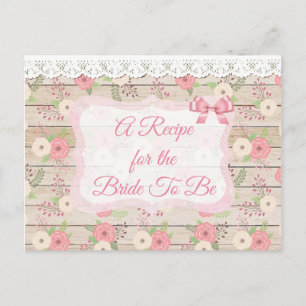 Rustic Wood and Flowers Pink and Tan  Recipe Card