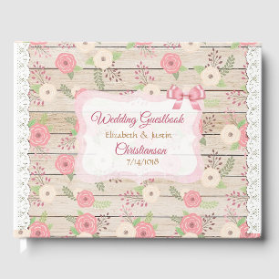 Rustic Wood and Flowers Pink and Tan Wedding Book