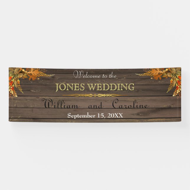 Rustic Wood and Gold Wedding Banner (Horizontal)