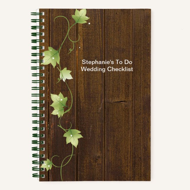 Rustic Wood and Ivy Wedding Checklist Notebook (Front)