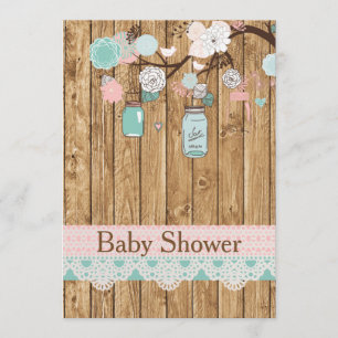 Rustic Wood and Lace Baby Shower Invitation