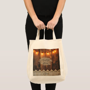 Rustic Wood and Lace Bridal Party Tote Bag
