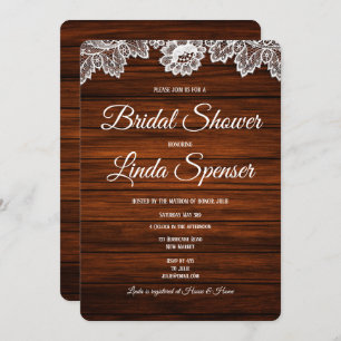 Rustic Wood and Lace Bridal Shower Invitation