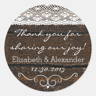 Rustic Wood and Lace- Classic Round Sticker