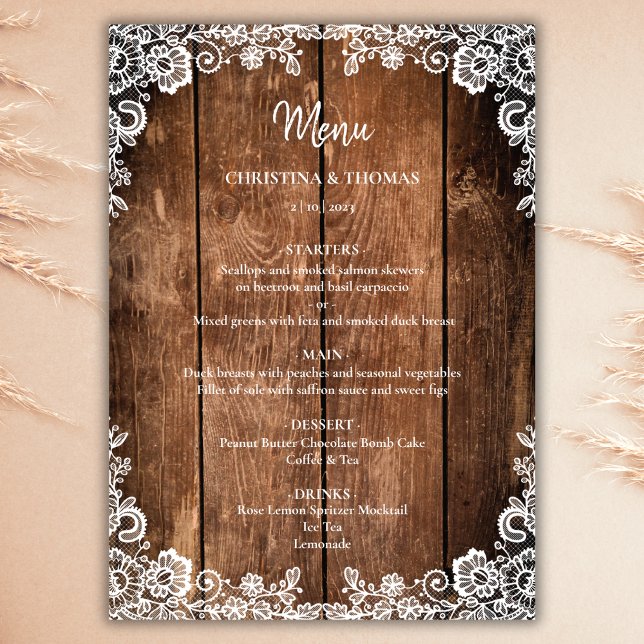 Rustic Wood and Lace Country Wedding Menu (Creator Uploaded)