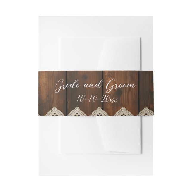 Rustic Wood and Lace Invitation Belly Band (Front Example)