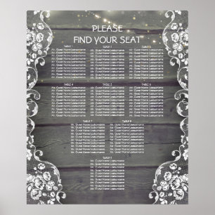 Rustic Wood and Lace Lights Wedding Seating Chart
