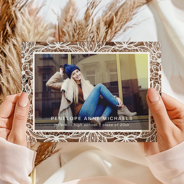Rustic Wood and Lace Photo Graduation Announcement (Creator Uploaded)