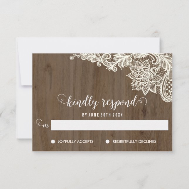 Rustic Wood and Lace RSVP Cards (Front)