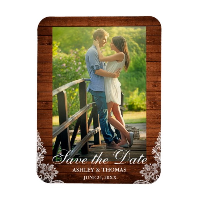 Rustic Wood and Lace Save the Date Photo Magnet (Vertical)