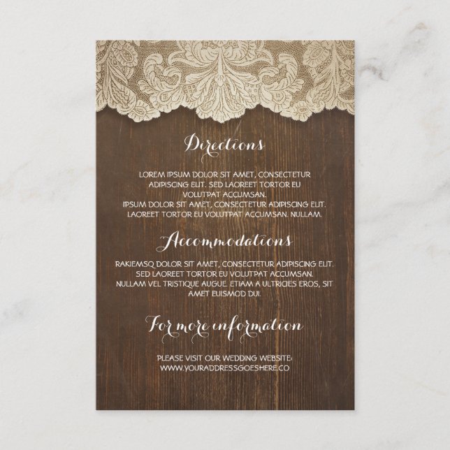 Rustic Wood and Lace Wedding Details - Information Enclosure Card (Front)