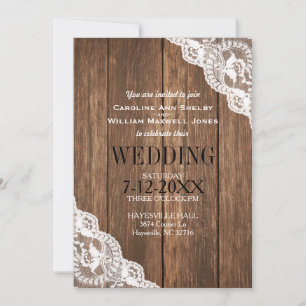 Rustic Wood and Lace Wedding Invitation