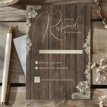 Rustic Wood and Lace Wedding Response Card