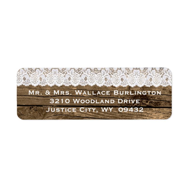 Rustic Wood and Lace Wedding Return Address (Front)