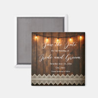 Rustic Wood and Lace Wedding Save the Date Magnet