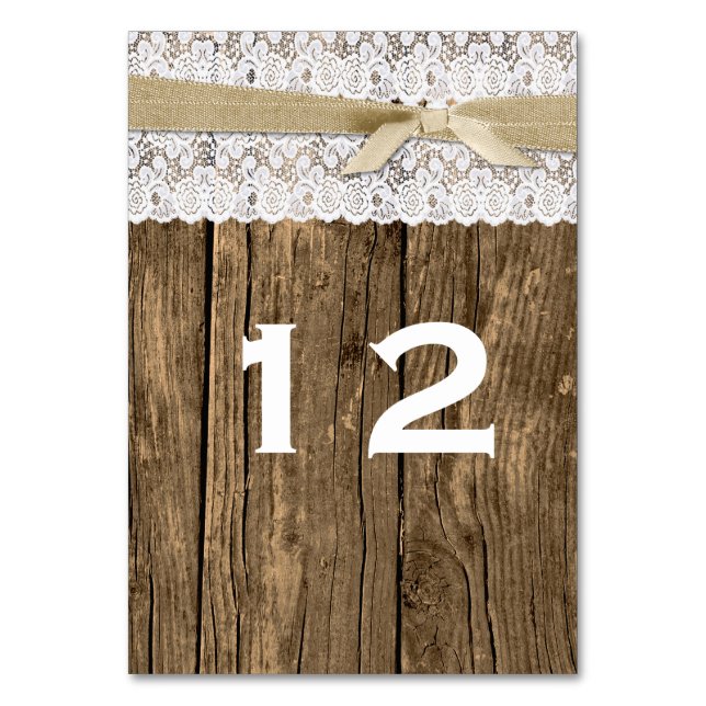 Rustic Wood and Lace Wedding Table Number (Front)