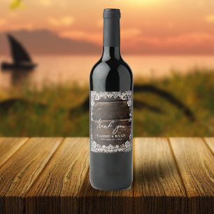 Rustic Wood and Lace Wedding Thank You Wine Label