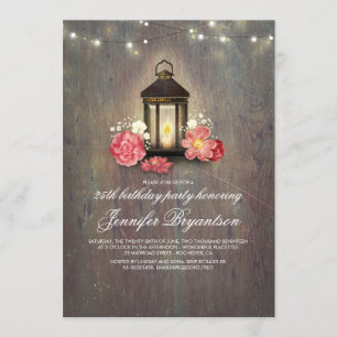 Rustic Wood and Lantern Barn Birthday Party Invitation