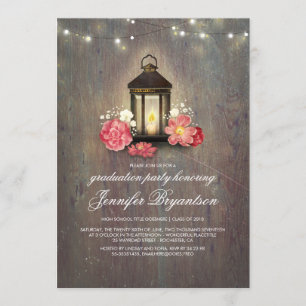 Rustic Wood and Lantern Barn Graduation Party Invitation