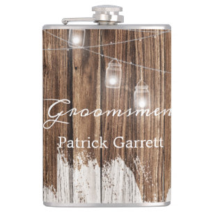 Rustic Wood and Lanterns Hip Flask