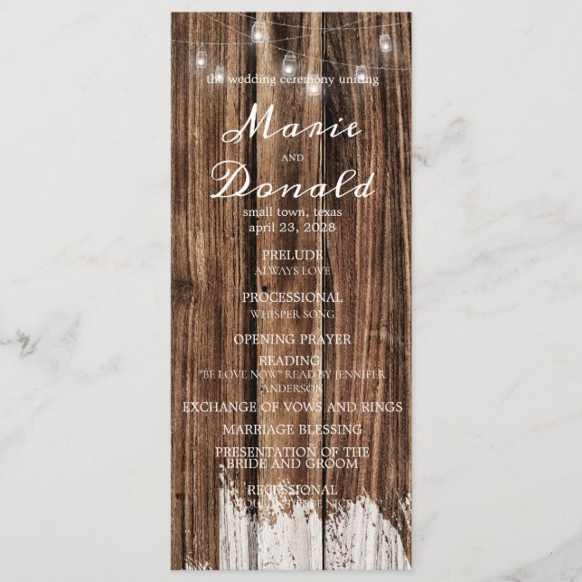 Rustic Wood and Lanterns Wedding Programme (Front)