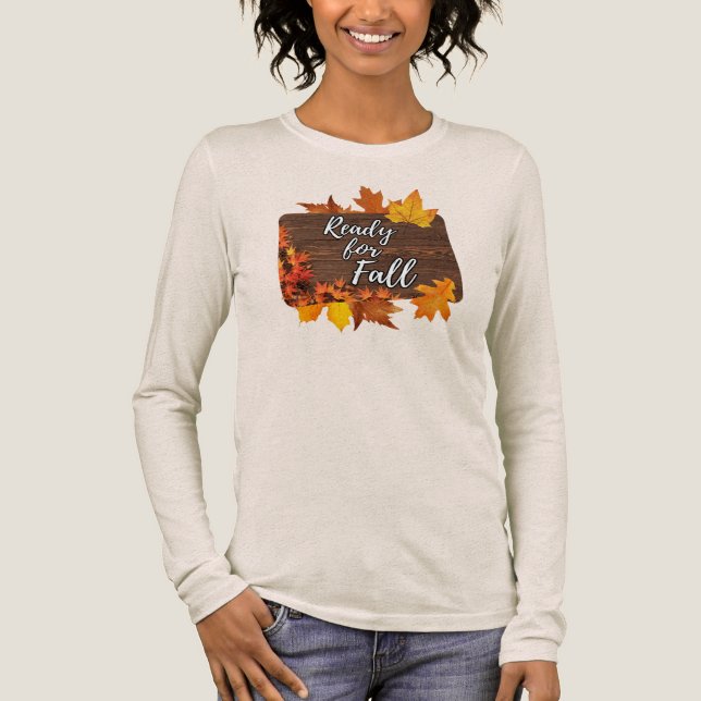 Rustic Wood and Leaves Fall Long Sleeve Shirt (Front)