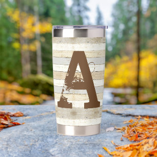 Rustic wood and letter insulated tumbler