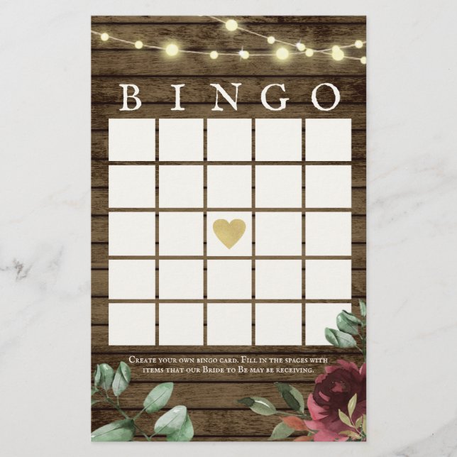 Rustic Wood and Lights Bingo Game Flyer (Front)