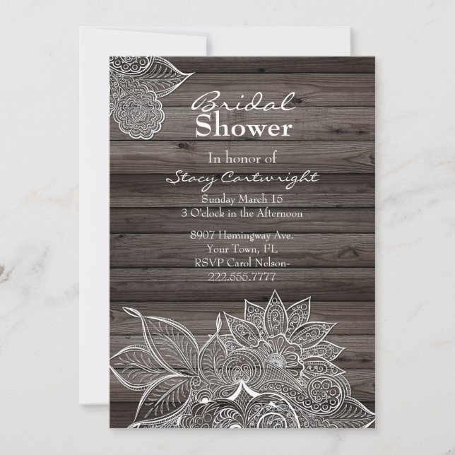 Rustic Wood and Mandala Bridal Shower Invitation (Front)