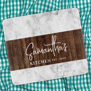 Rustic Wood and Marble Personalised Kitchen Glass  Cutting Board