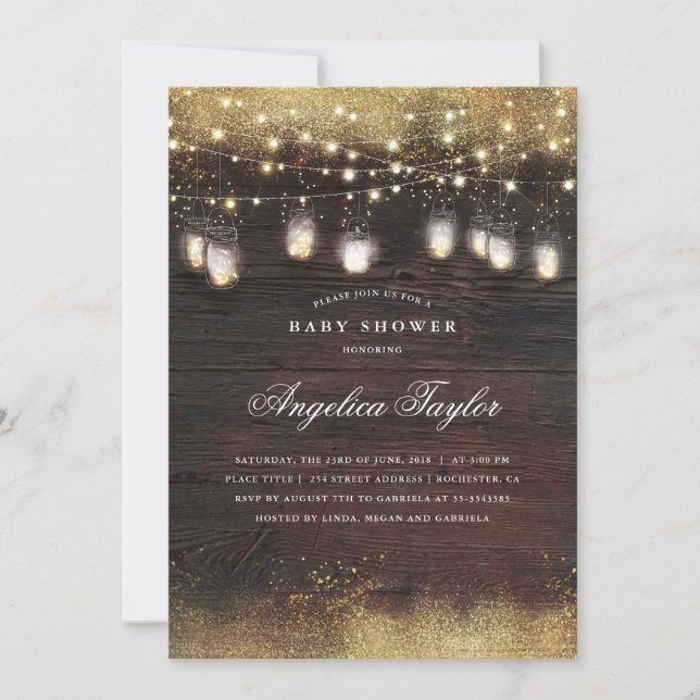 Rustic Wood and Mason Jar Lights Baby Shower Invitation (Front)