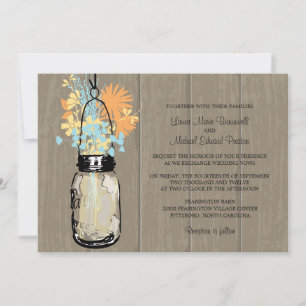 Rustic Wood and Mason Jar Wildflowers Invitation
