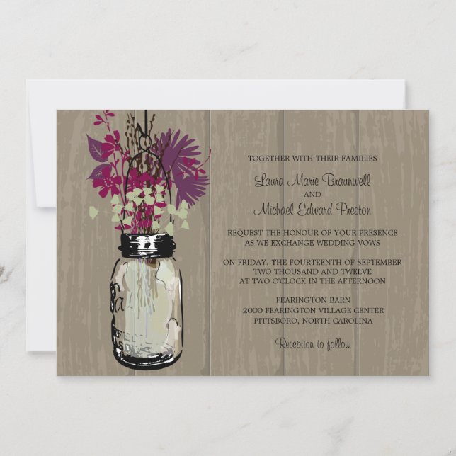 Rustic Wood and Mason Jar Wildflowers Invitation (Front)